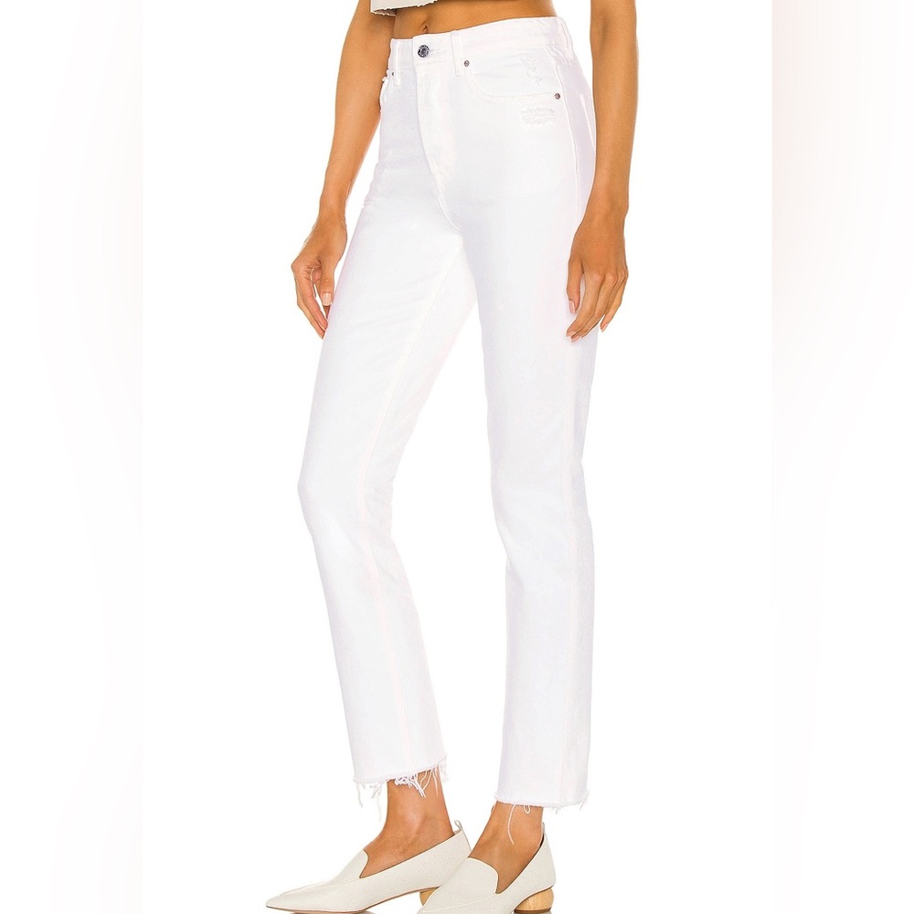 GRLFRND Brentwood Karolina High Rise Button Fly Raw Hem Straight Crop Jeans